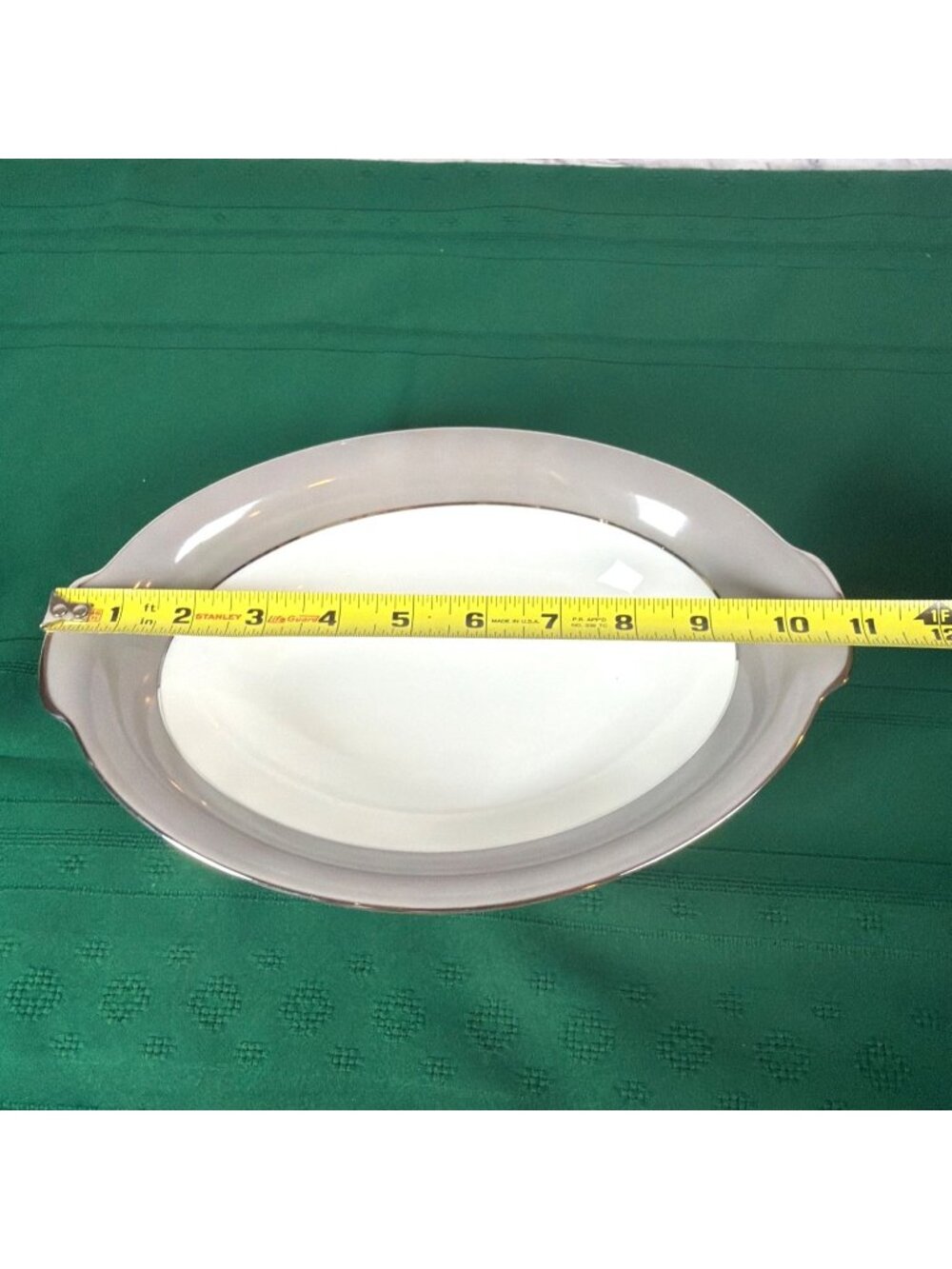 Vintage 50s Sango Platina 11" Oval Serving Bowl Gray Band Platinum Trim Japan - Picture 11 of 12